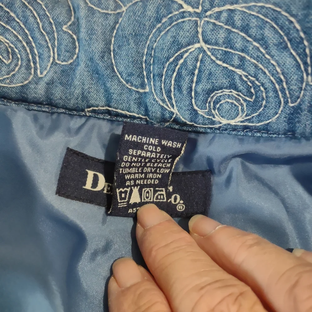 Denim&Co Car Length Lined Jacket/Coat with White Stitching Embroidery - Picture 6 of 7